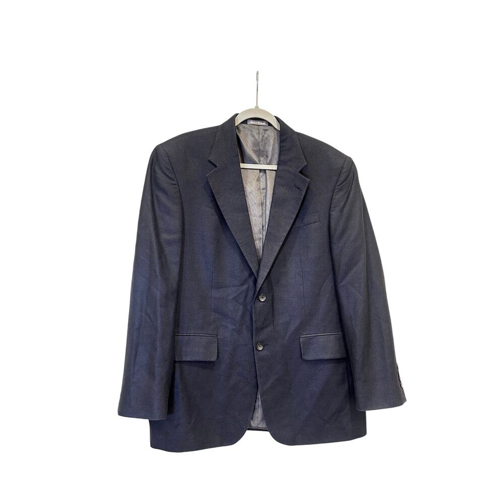 Oscar de la Renta Blazer 42R Navy Silk Wool Tailored Luxury Jacket